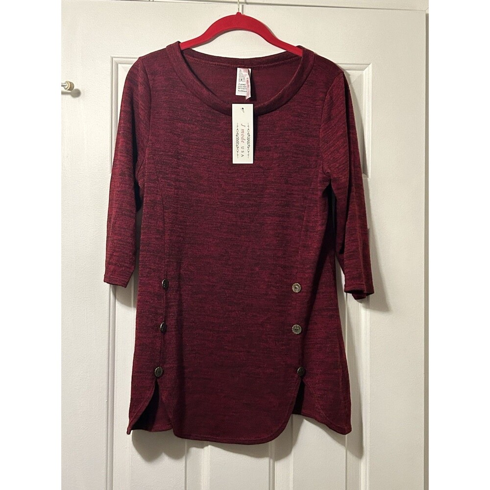 J Mode Womes Berry Button Accent Scoop Neck Top SZ XL NWT USA Wine Maroon
